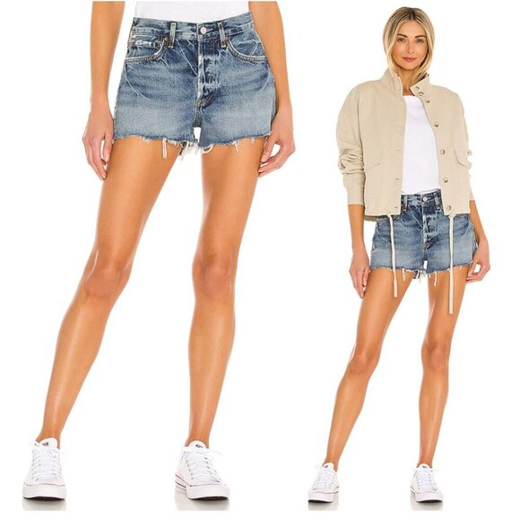 AGOLDE Parker Distressed Denim Shorts in Wash Dark Swapmeet Size US 28 - Picture 1 of 8